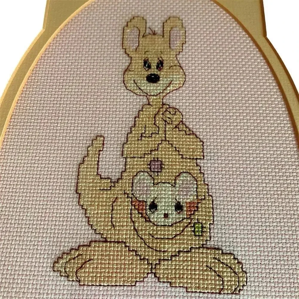 Precious Moments Vintage Cross Stitch Kangaroo Pockets Framed 14X10 Hand Crafted